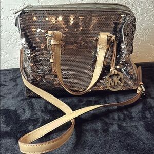 GORGEOUS! Michael Kors Gold and Tan Sequin Shoulder Bag